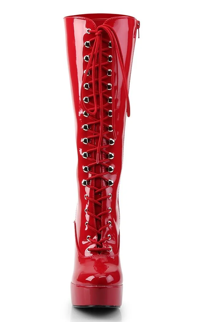 ELECTRA-2020 Red Patent Knee High Boots