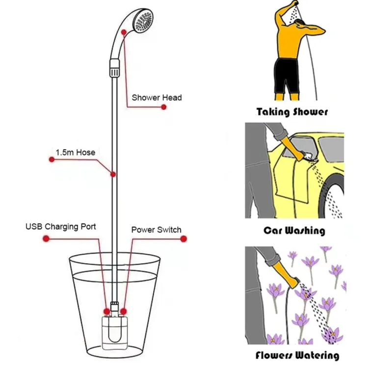 KE-801 Outdoor Electric Shower Camping Rechargeable Portable Shower Head