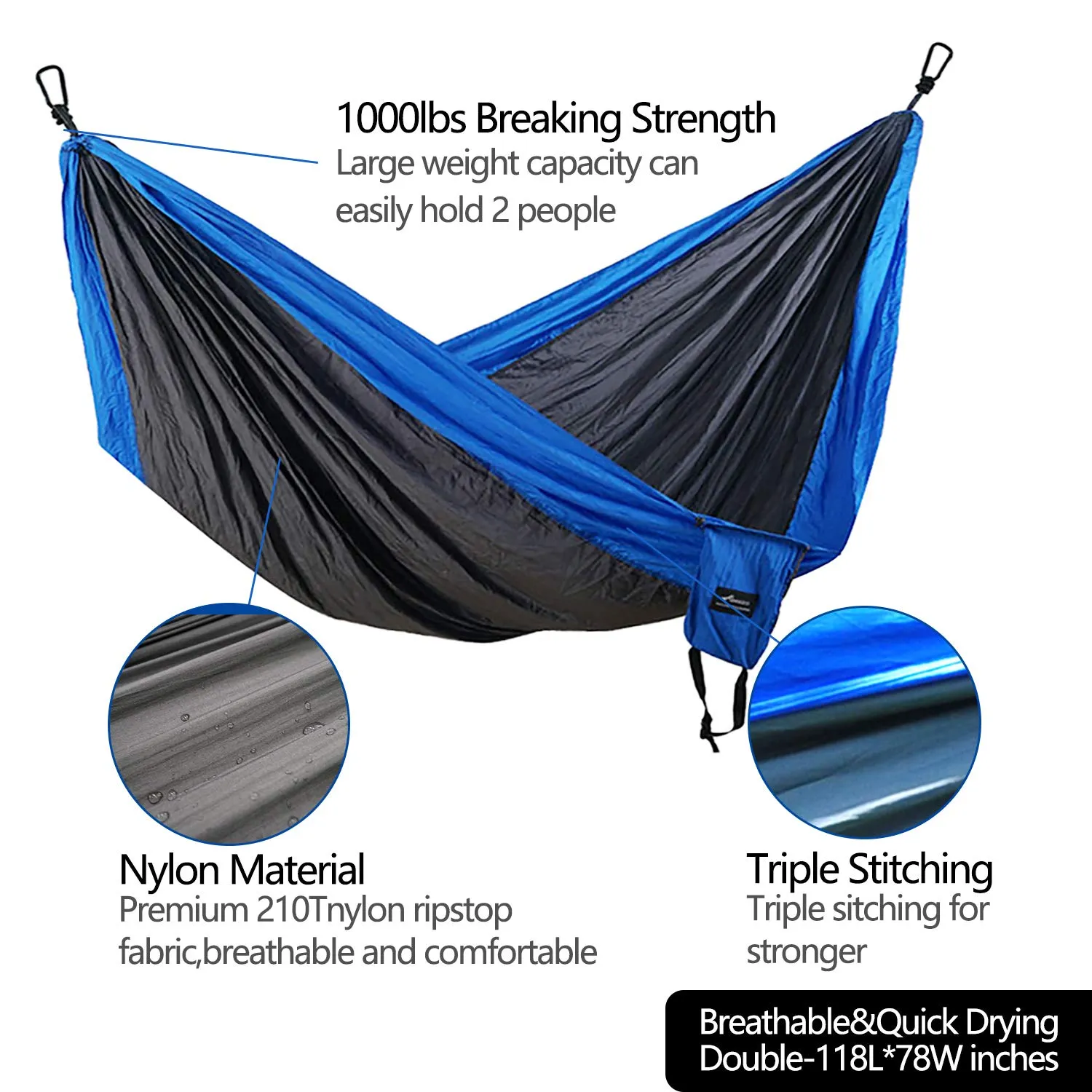 Parachute Double Camping Hammock with Tree Straps & LOOPS - Geezo