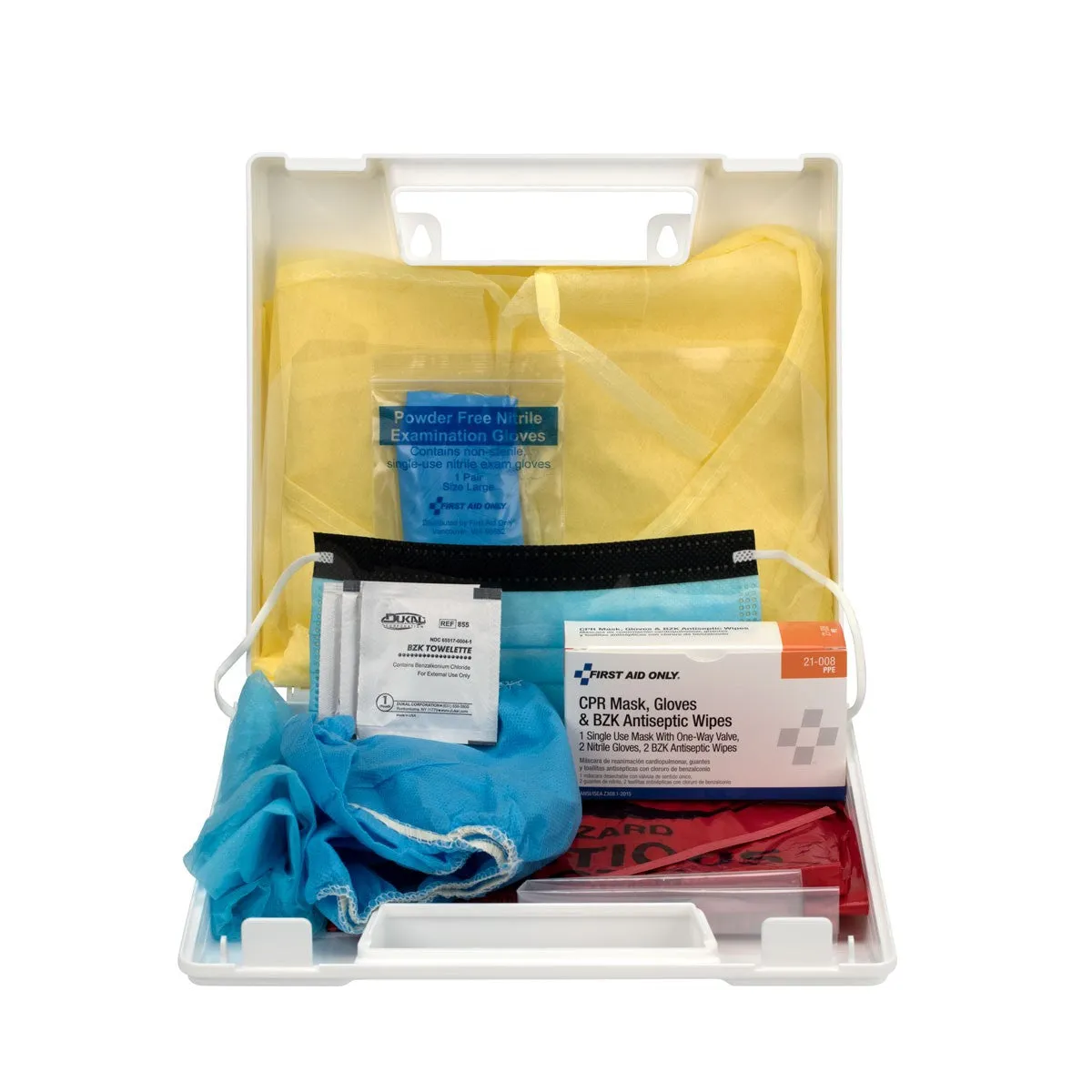 Personal Protection Kit, BBP (Blood Borne Pathogen) Spill Clean Up Apparel Kit With CPR Pack, Plastic Case - BS-FAK-213-F-1-FM