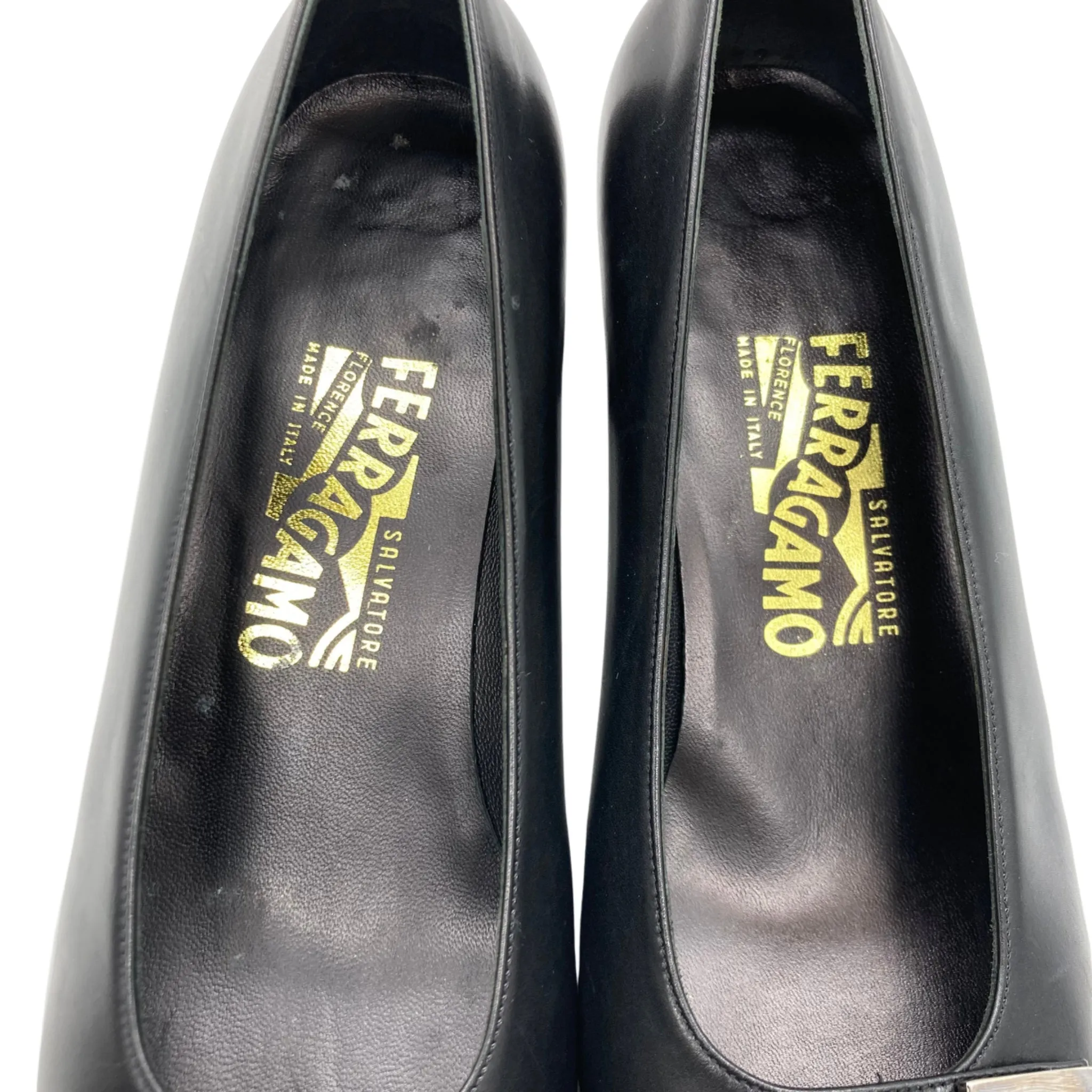 Salvatore Ferragamo Black Leather Kitten Heels