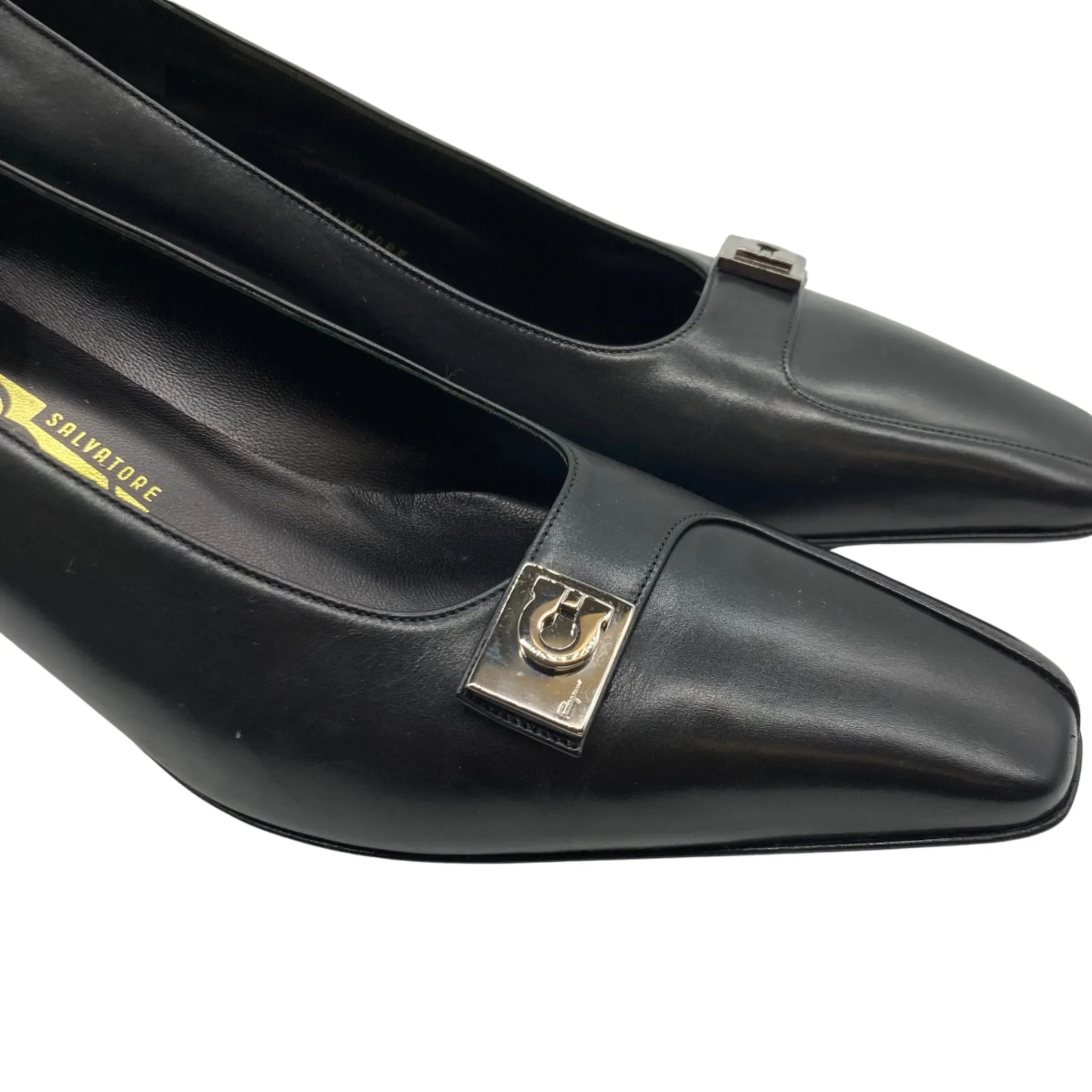 Salvatore Ferragamo Black Leather Kitten Heels