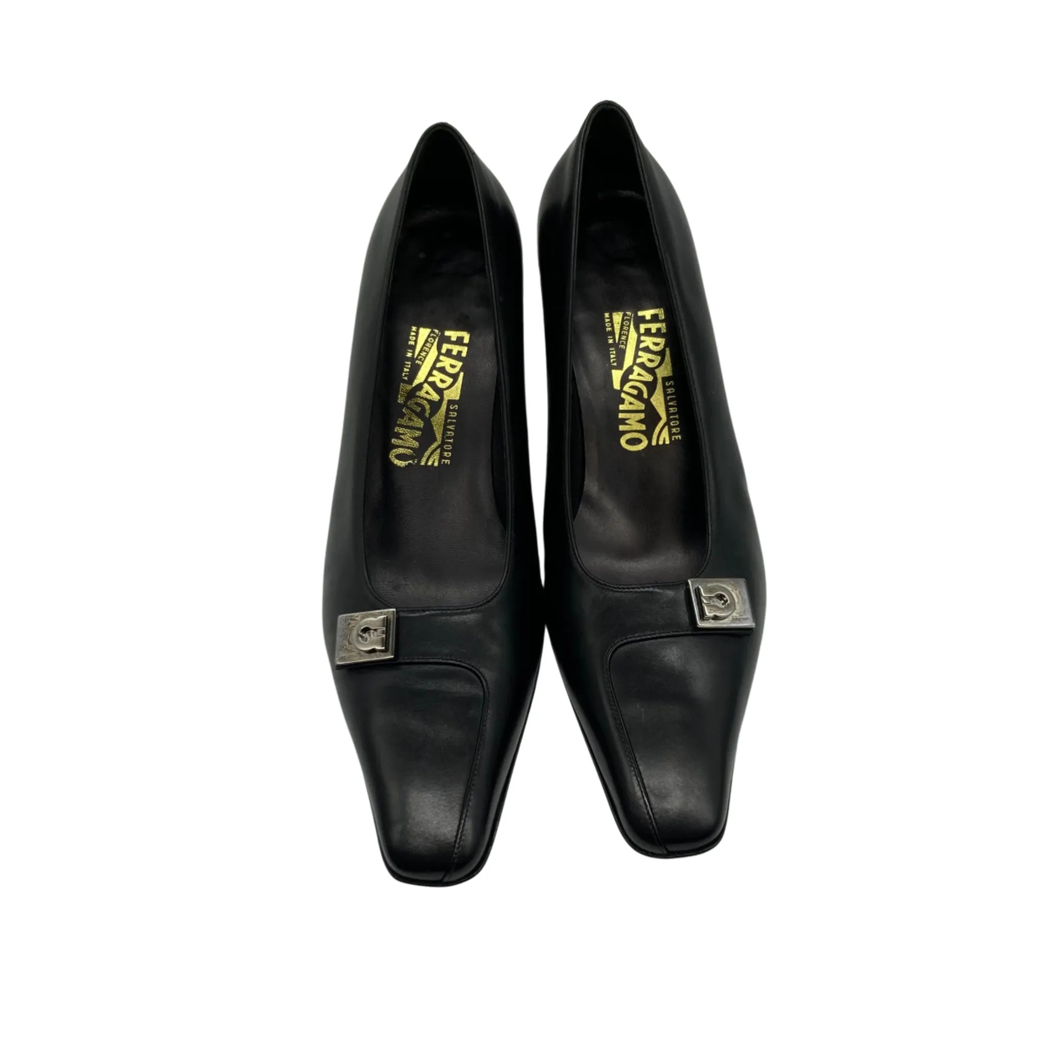 Salvatore Ferragamo Black Leather Kitten Heels