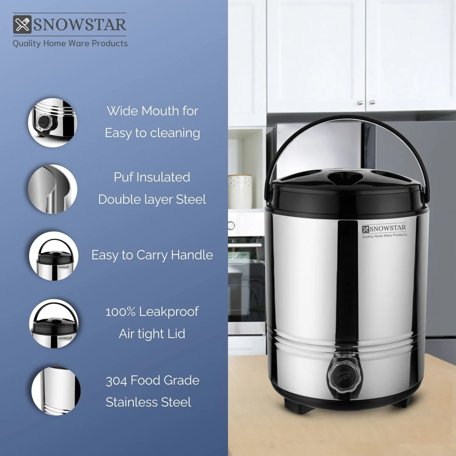 SNOWSTAR® 5 Liters Unbreakable Insulated Water Jug Bottle I 100% Food Grade BPA Free for Travels Home Office Hotel Hospital Picnic Sports I Hot and Cold