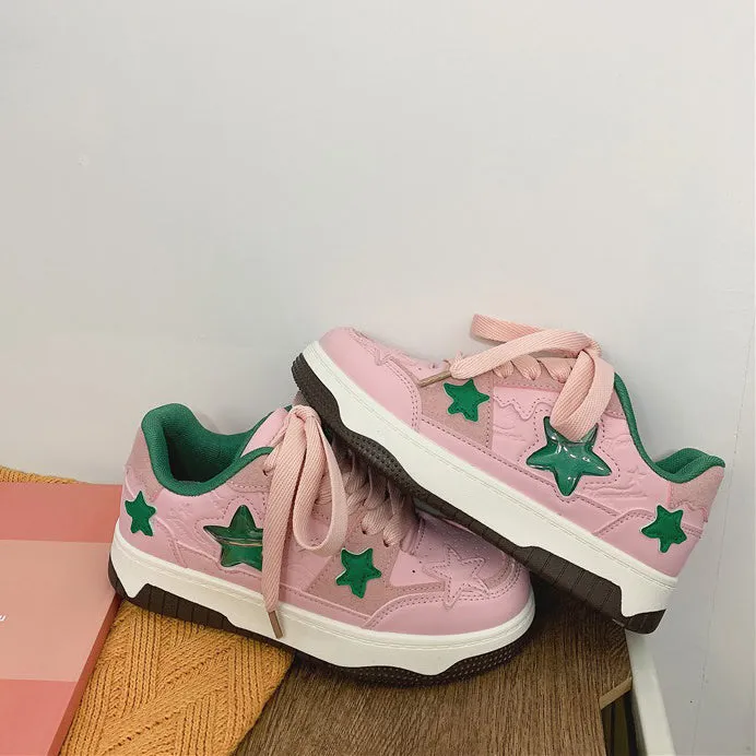 Uniwim Gift Pink & Green Aesthetic Star Sneakers