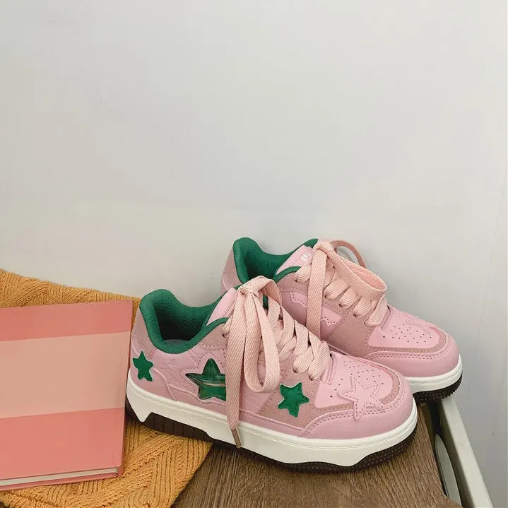 Uniwim Gift Pink & Green Aesthetic Star Sneakers