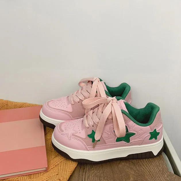 Uniwim Gift Pink & Green Aesthetic Star Sneakers