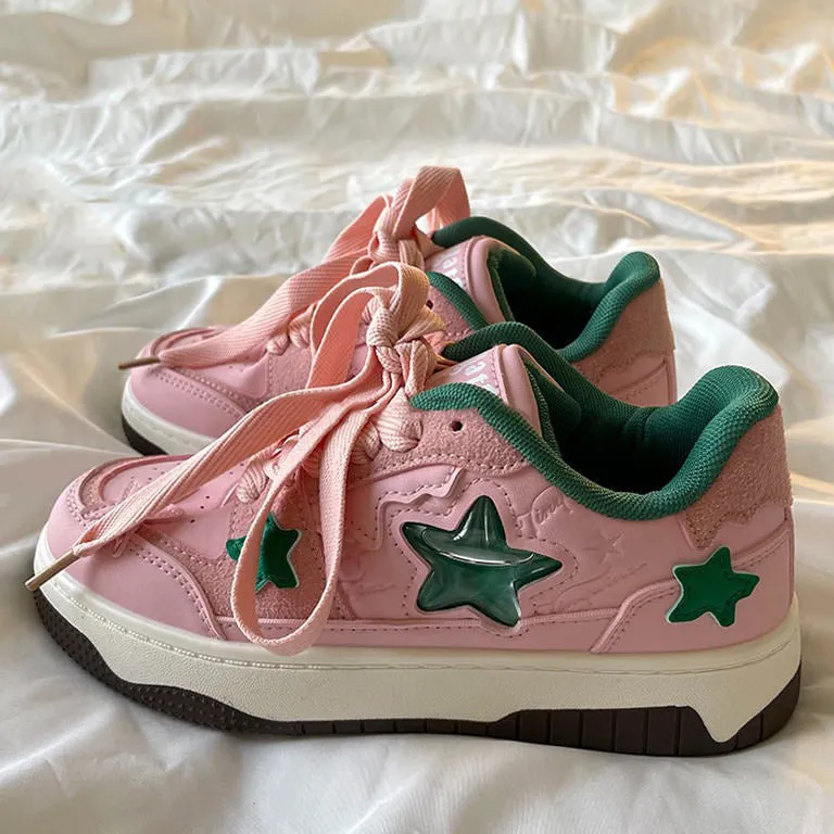 Uniwim Gift Pink & Green Aesthetic Star Sneakers