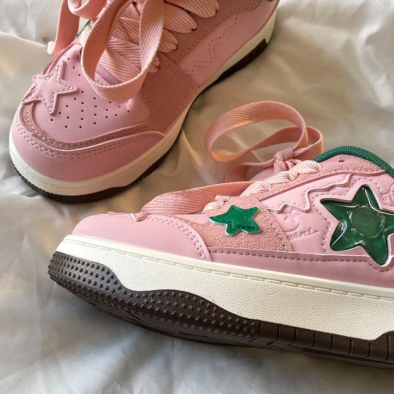 Uniwim Gift Pink & Green Aesthetic Star Sneakers